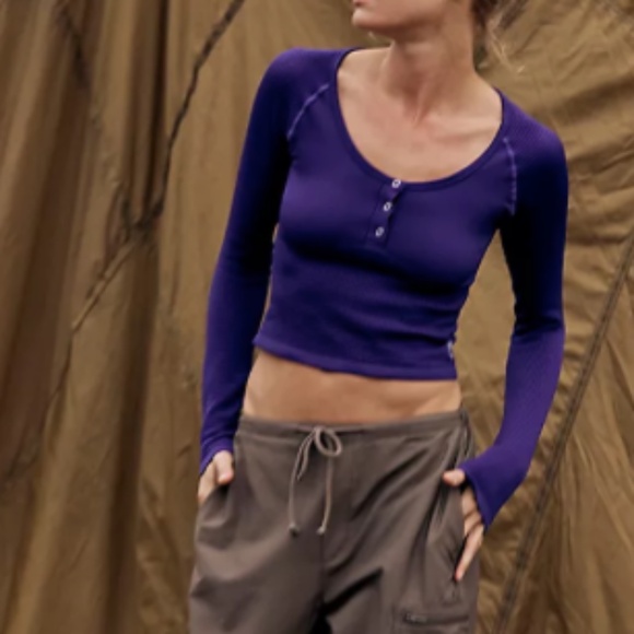 FREE PEOPLE FP MOVEMENT Bail Out Long Sleeve Layer - Dark Amethyst - Picture 2 of 9